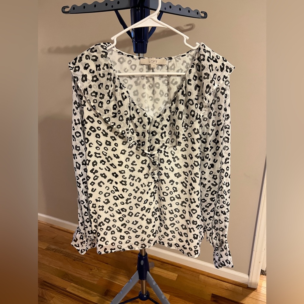 Loft White and Black Leopard Top